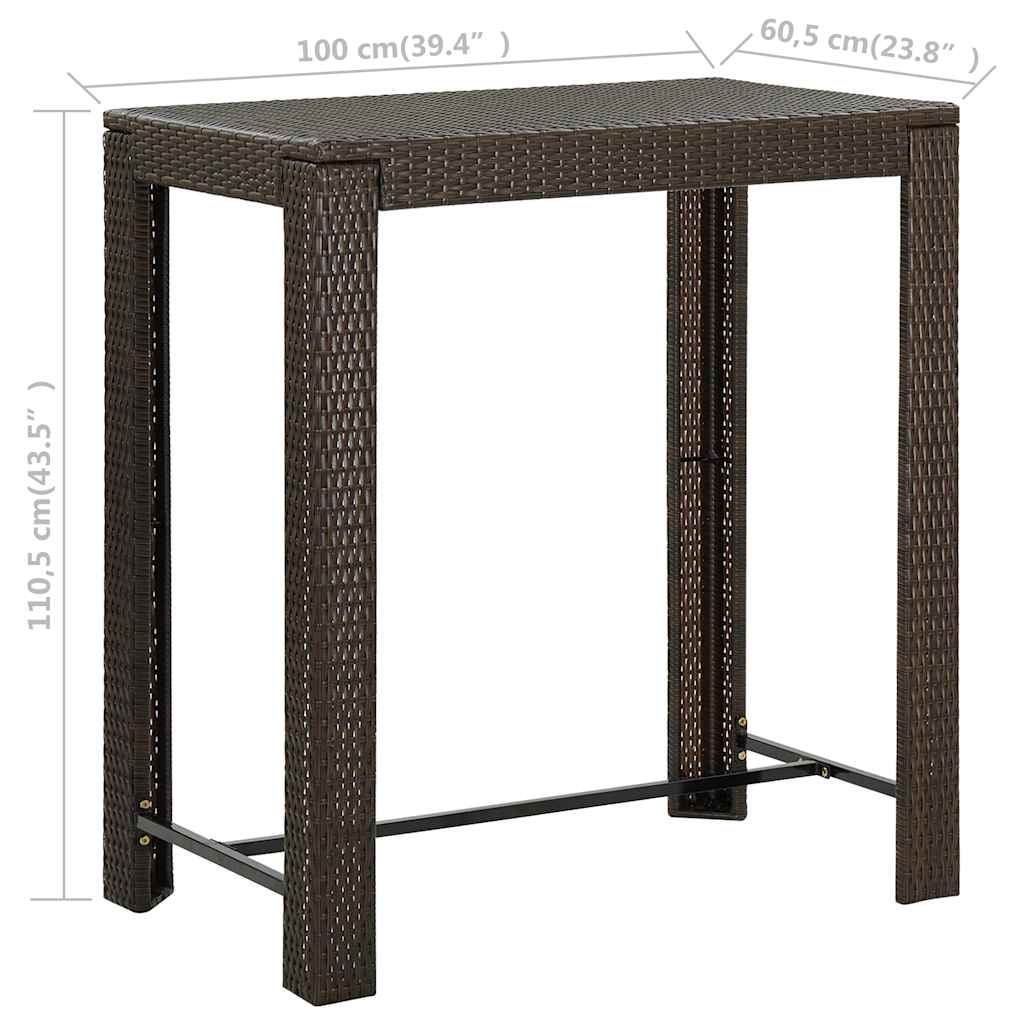 45873 vidaXL Garden Bar Table Brown 100x60,5x110,5 cm Poly Rattan