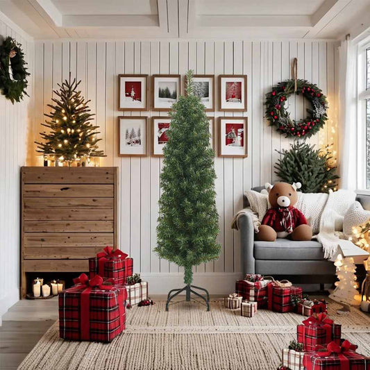 Slim Artificial Christmas Tree with Stand Green 180 cm PVC Slim Artificial Christmas Tree with Stand Green 180 cm PVC