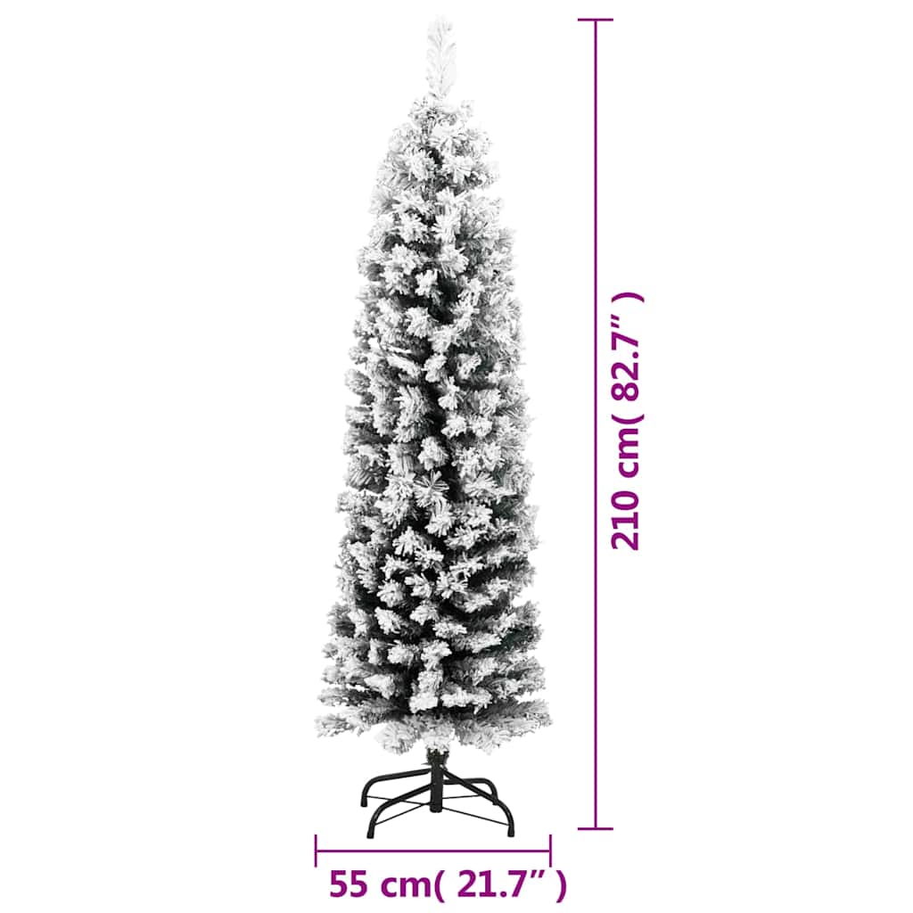 Slim Artificial Christmas Tree with Flocked Snow Green 210 cm