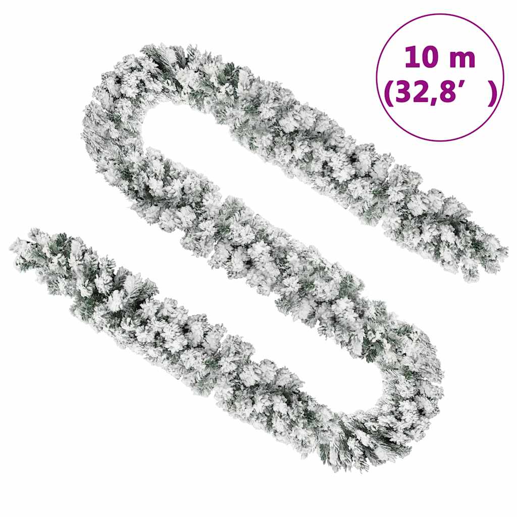 Christmas Garland | Green with white flocked snow | PVC | 10 m length