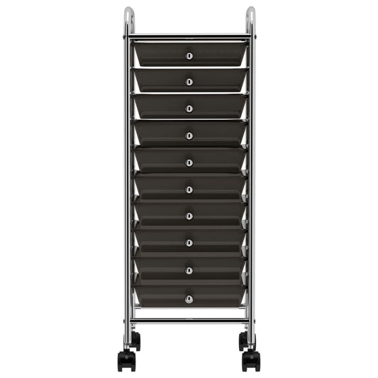 10-Drawer Mobile Storage Trolley Black Plastic 10-Drawer Mobile Storage Trolley Black Plastic