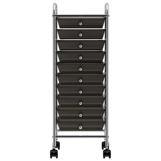 10-Drawer Mobile Storage Trolley Black Plastic 10-Drawer Mobile Storage Trolley Black Plastic