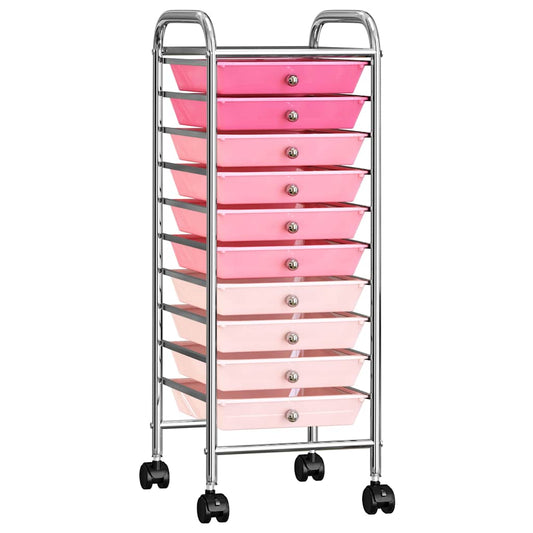 10-Drawer Mobile Storage Trolley Ombre Pink Plastic 10-Drawer Mobile Storage Trolley Ombre Pink Plastic