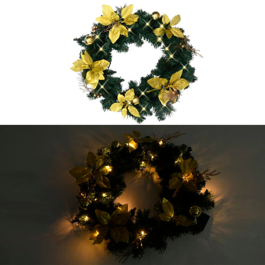Christmas Wreath with LED Lights Green 60 cm PVC Christmas Wreath with LED Lights Green 60 cm PVC