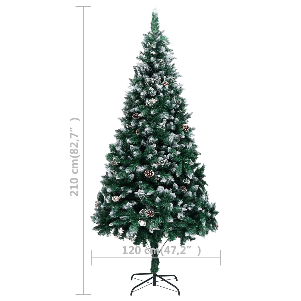 321017 vidaXL Artificial Christmas Tree with Pine Cones and White Snow 210 cm