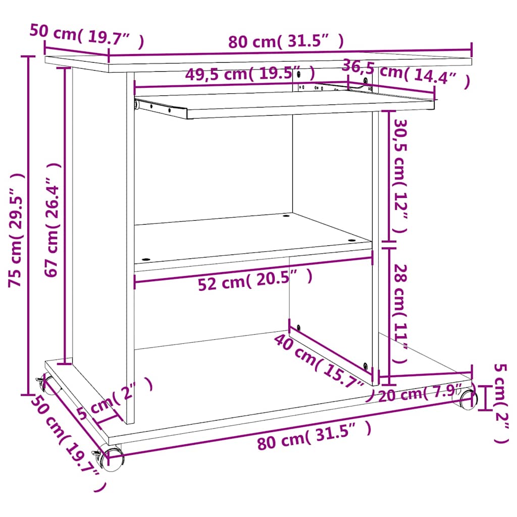 802897 vidaXL Computer Desk Sonoma Oak 80x50x75 cm Engineered Wood