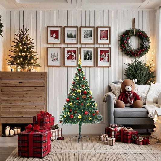 Artificial Pre-lit Christmas Tree with Baubles Green 150 cm Artificial Pre-lit Christmas Tree with Baubles Green 150 cm