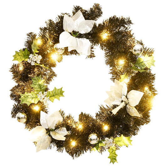 Christmas Wreath with LED Lights Black 60 cm PVC Christmas Wreath with LED Lights Black 60 cm PVC