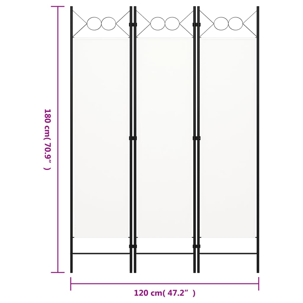 320699 vidaXL 3-Panel Room Divider White 120x180 cm