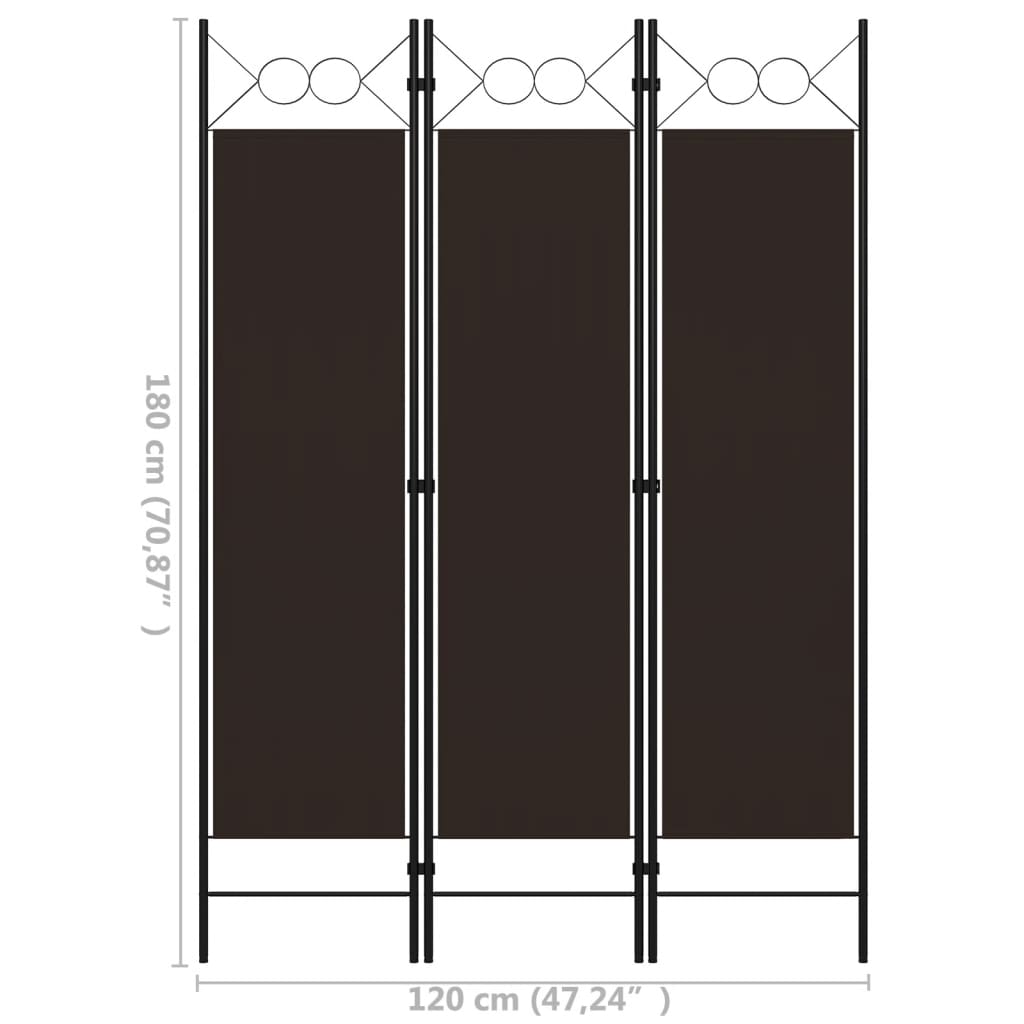 320700 vidaXL 3-Panel Room Divider Brown 120x180 cm