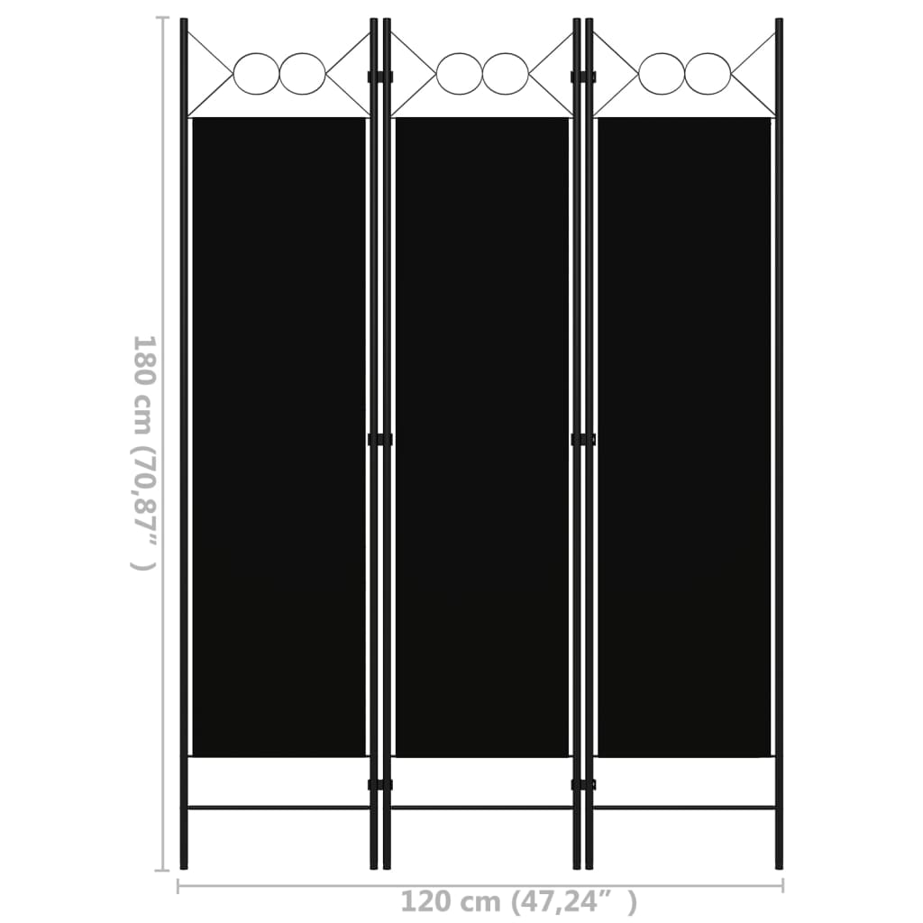 320702 vidaXL 3-Panel Room Divider Black 120x180 cm