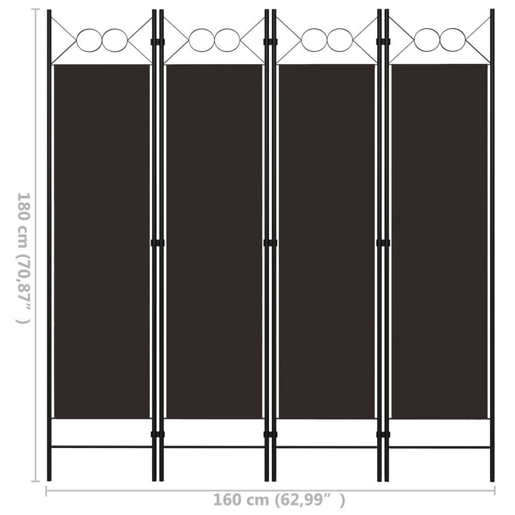320703 vidaXL 4-Panel Room Divider Brown 160x180 cm