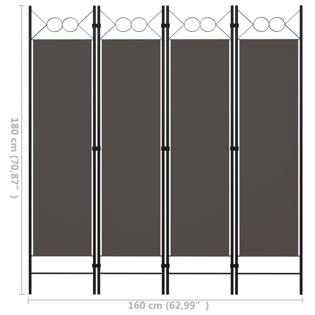 320704 vidaXL 4-Panel Room Divider Anthracite 160x180 cm