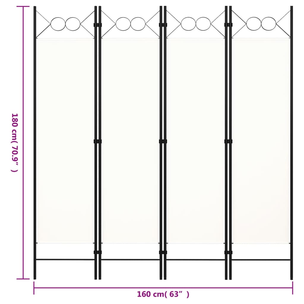 320706 vidaXL 4-Panel Room Divider White 160x180 cm