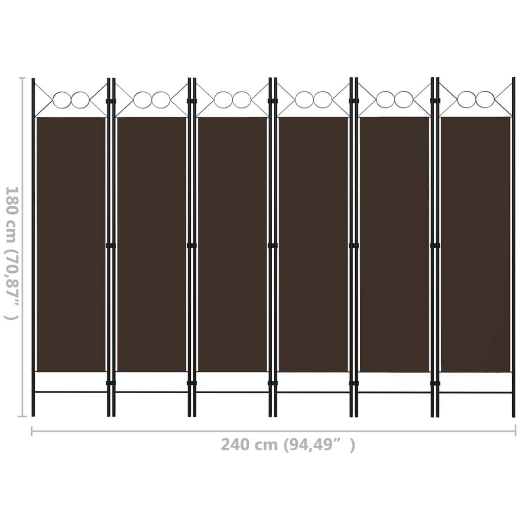 320712 vidaXL 6-Panel Room Divider Brown 240x180 cm