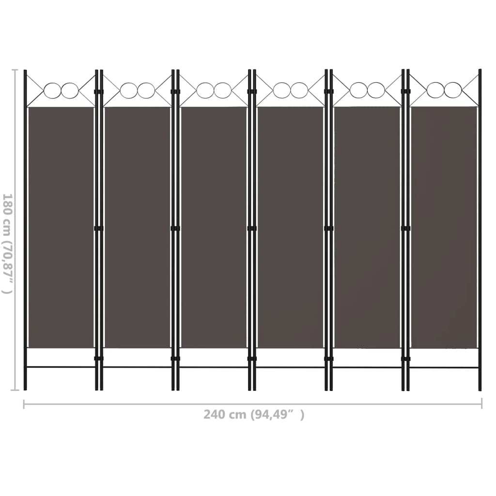320713 vidaXL 6-Panel Room Divider Anthracite 240x180 cm