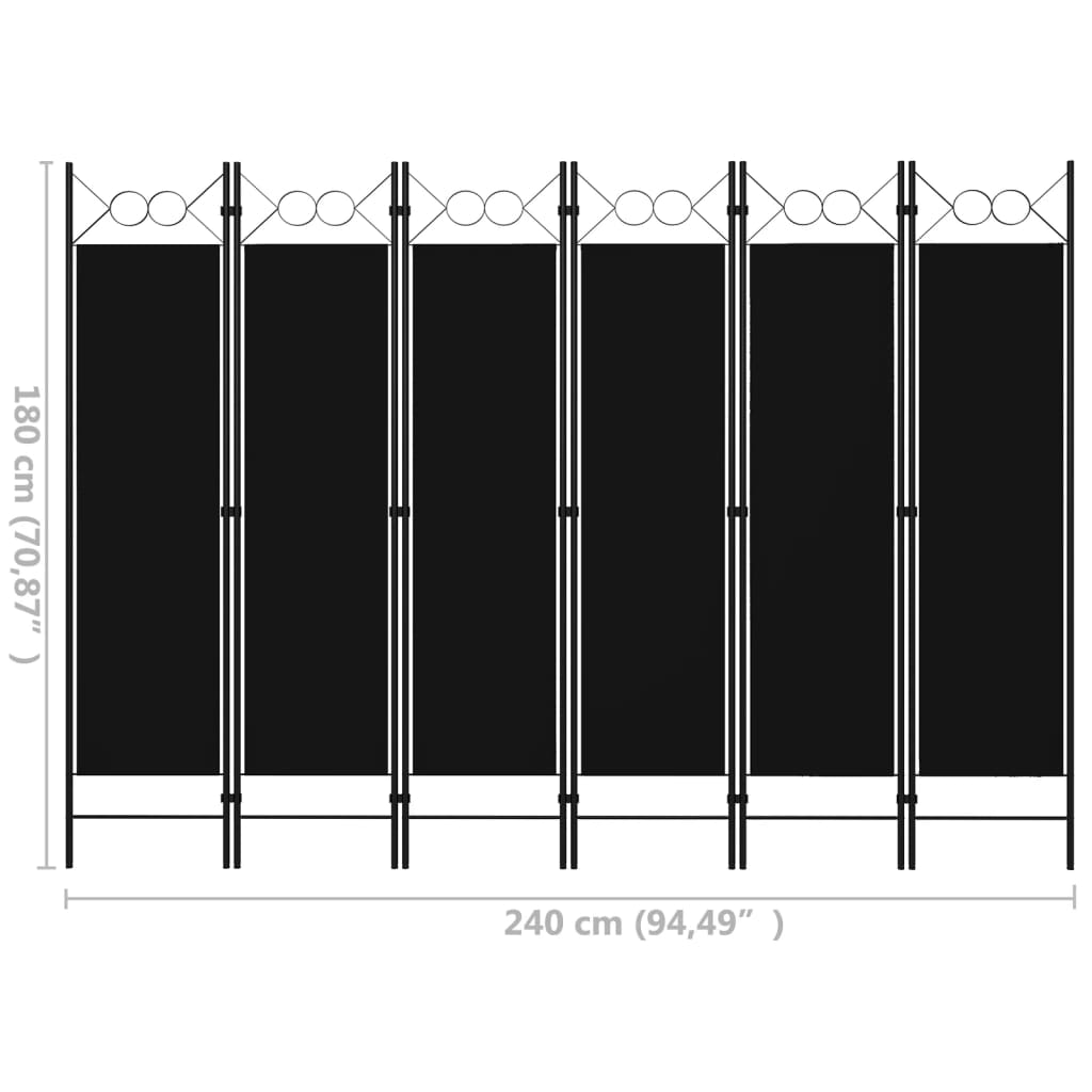 320714 vidaXL 6-Panel Room Divider Black 240x180 cm