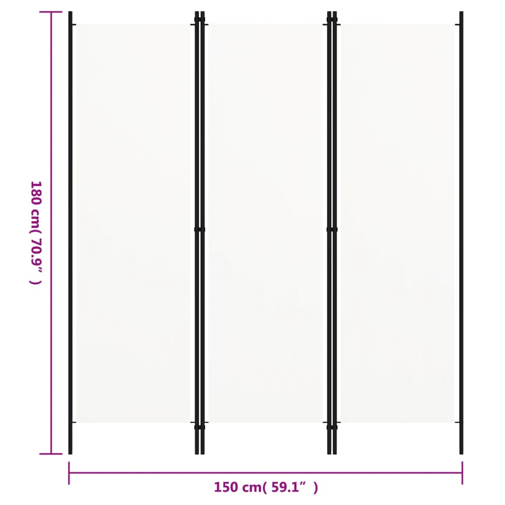 320715 vidaXL 3-Panel Room Divider White 150x180 cm