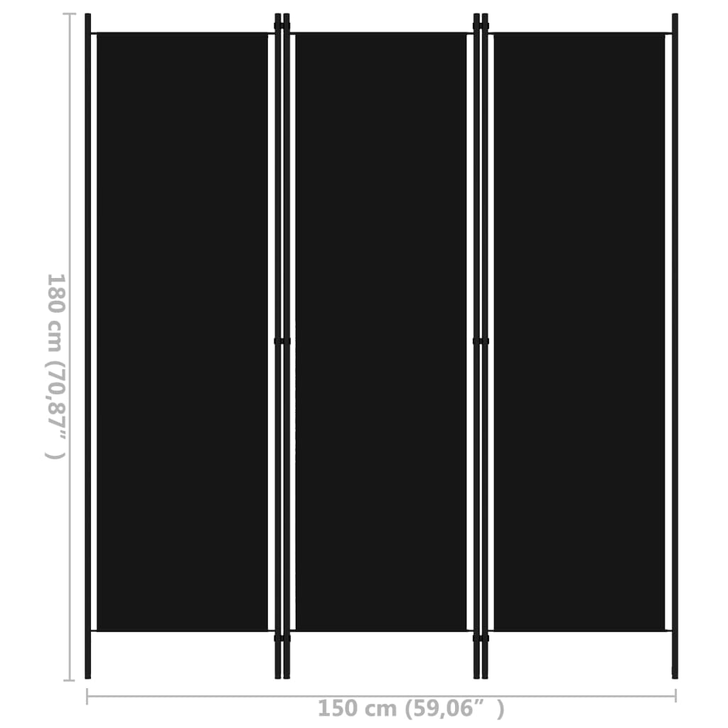 320718 vidaXL 3-Panel Room Divider Black 150x180 cm