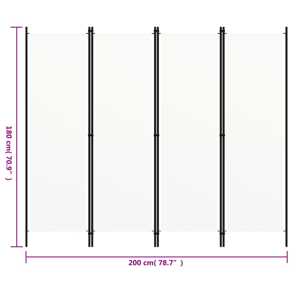 320719 vidaXL 4-Panel Room Divider White 200x180 cm