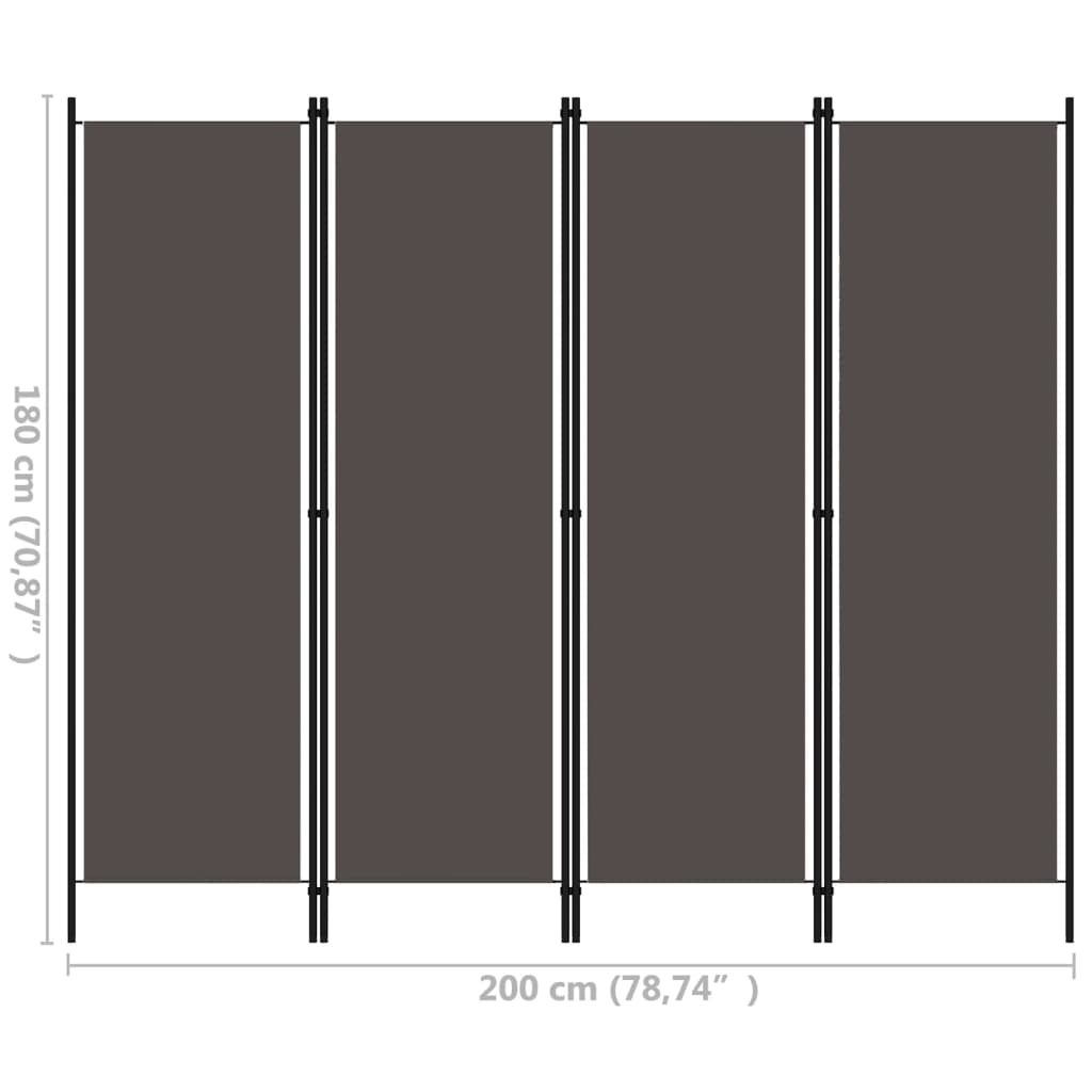 320721 vidaXL 4-Panel Room Divider Anthracite 200x180 cm