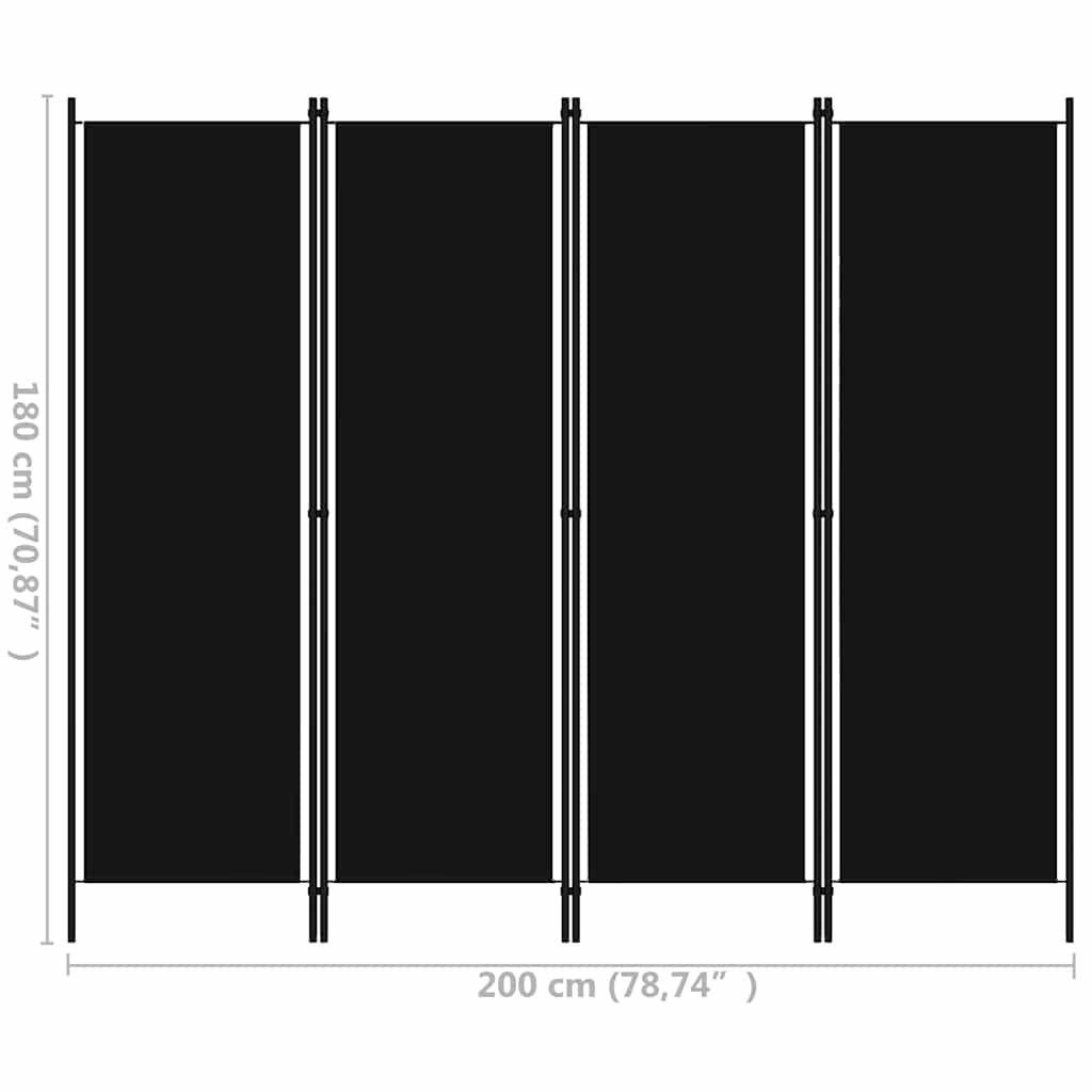 320722 vidaXL 4-Panel Room Divider Black 200x180 cm