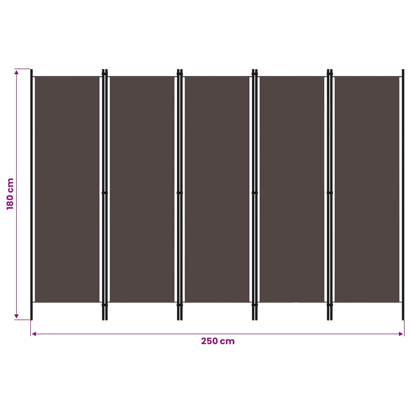 320724 vidaXL 5-Panel Room Divider Brown 250x180 cm