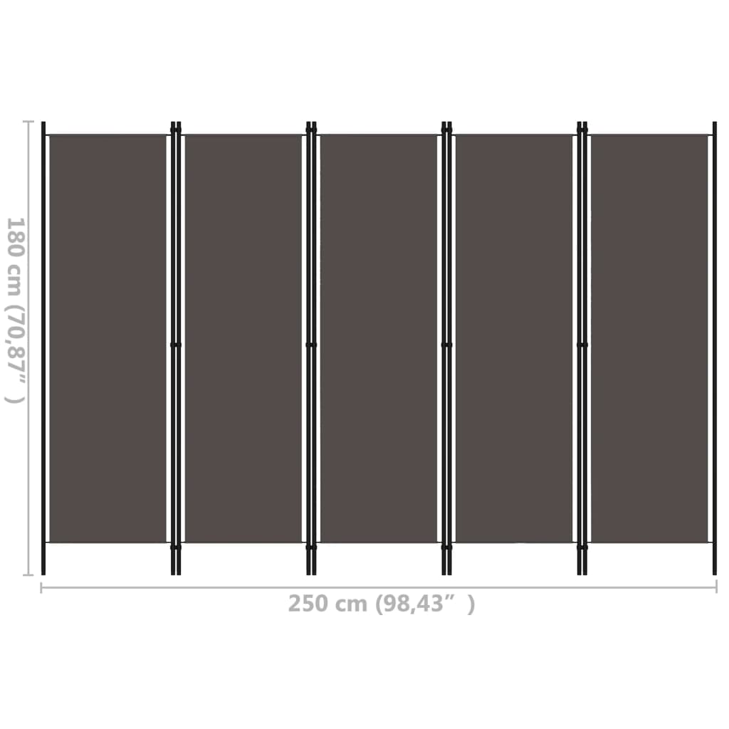 320725 vidaXL 5-Panel Room Divider Anthracite 250x180 cm