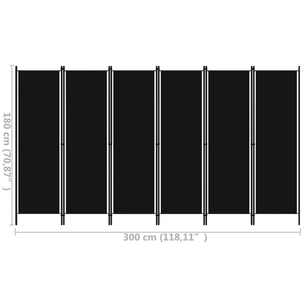 320730 vidaXL 6-Panel Room Divider Black 300x180 cm