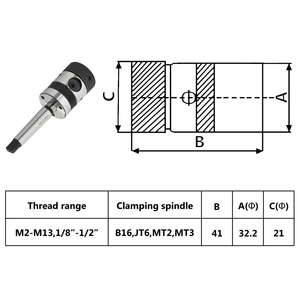 Tapping Chuck TC13-B16 with MT2 Shank for Internal Thread M2-M13