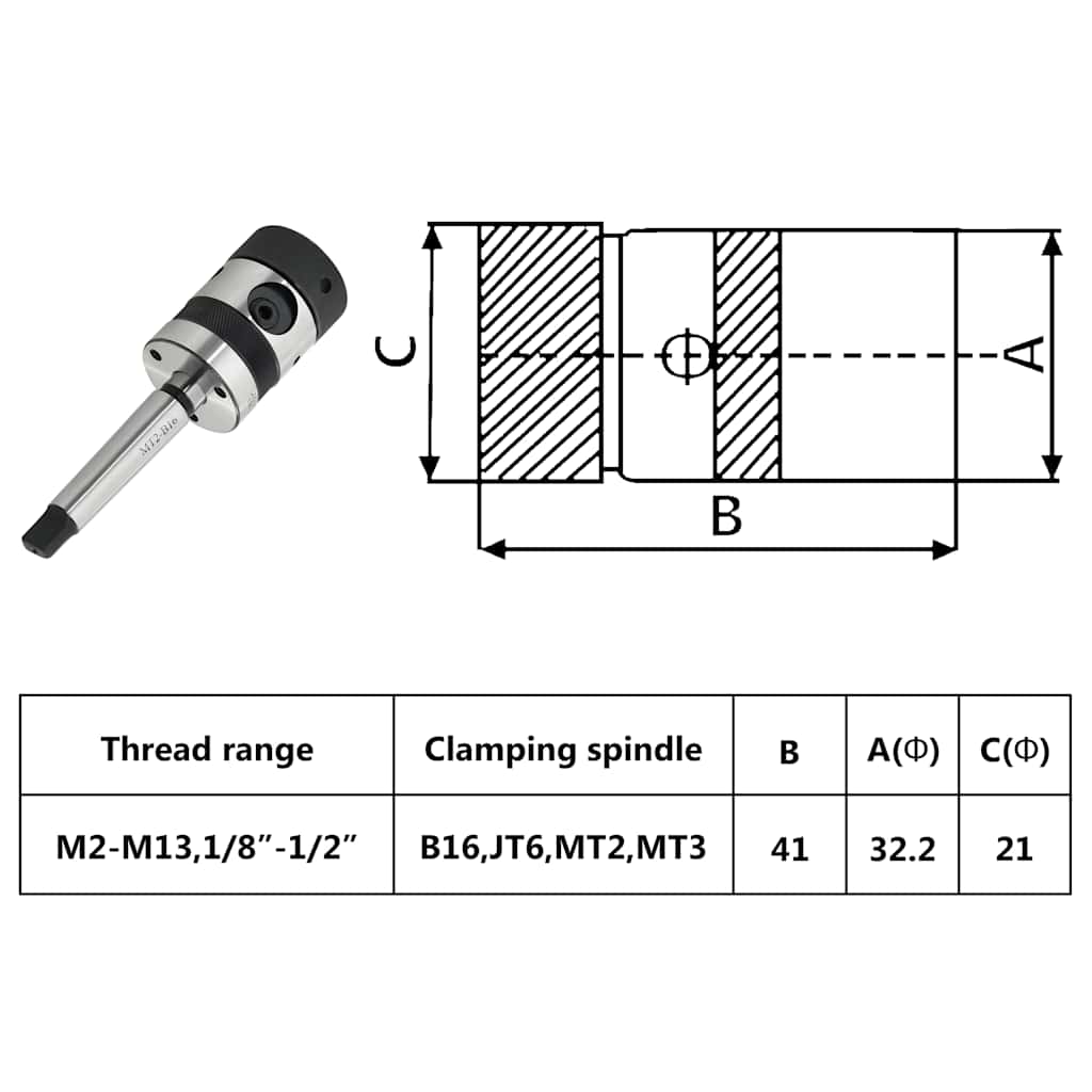 146685 vidaXL Tapping Chuck B16 with MT2 Shank for Internal Thread M2-M13