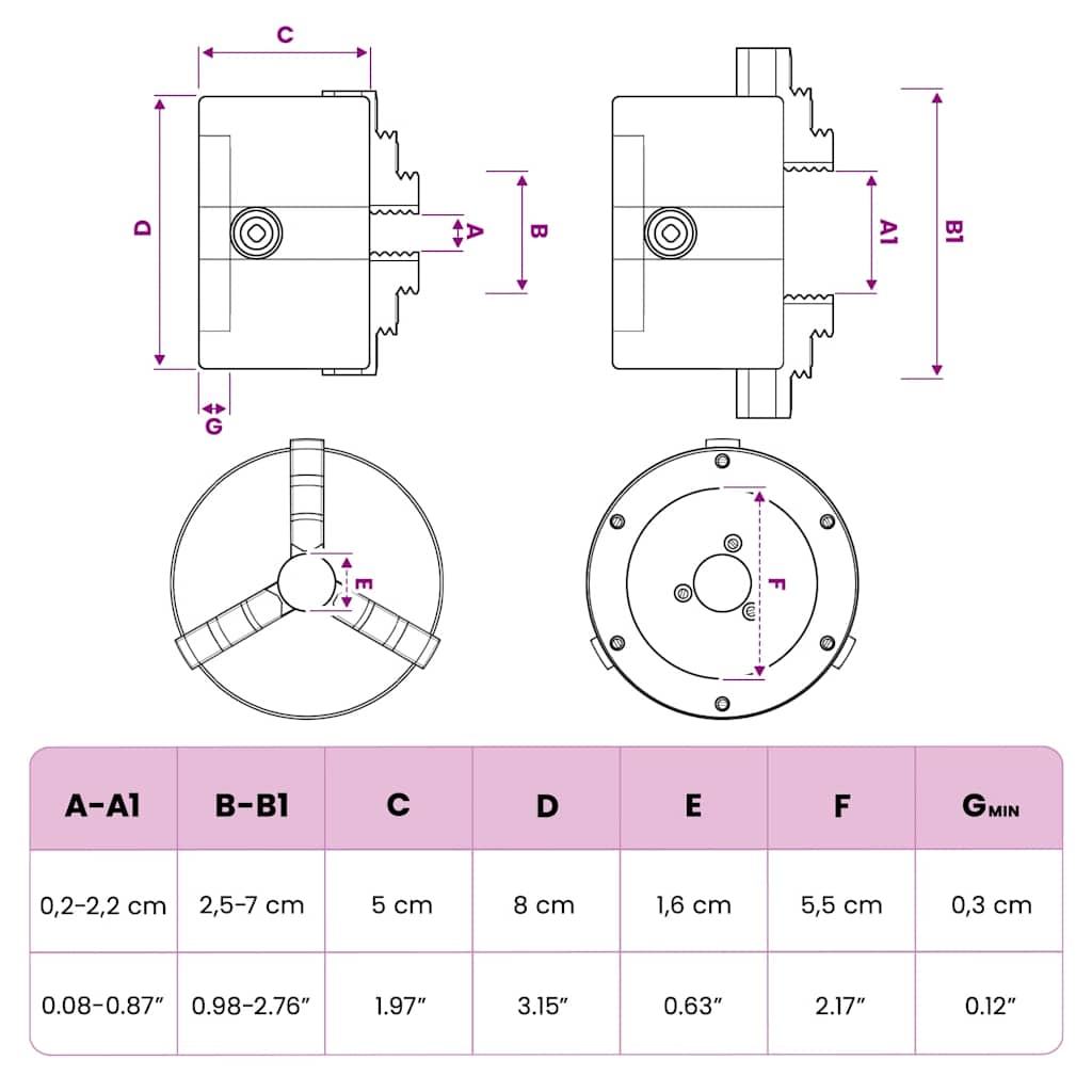 3 Jaw Self-Centering Lathe Chuck 80 mm Steel