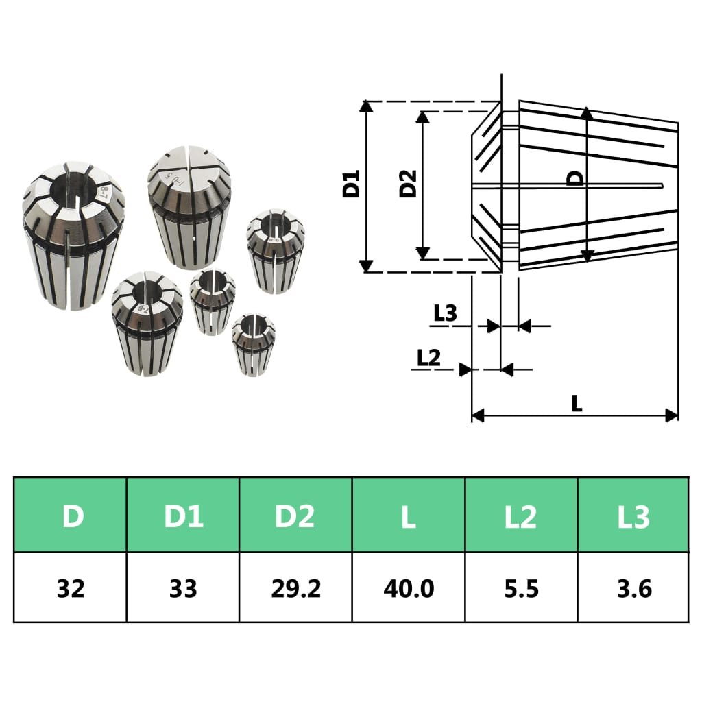 146724 vidaXL ER32 Collets 19 pcs Turning Tool Set