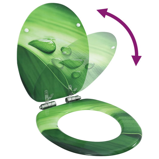 WC Toilet Seat with Soft Close Lid MDF Green Water Drop Design WC Toilet Seat with Soft Close Lid MDF Green Water Drop Design