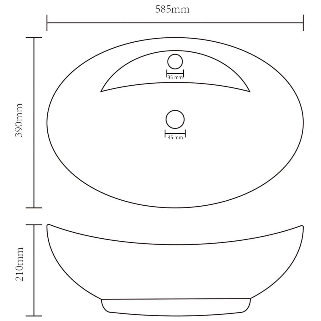 146942 vidaXL Luxury Basin Overflow Oval Matt Black 58,5x39 cm Ceramic