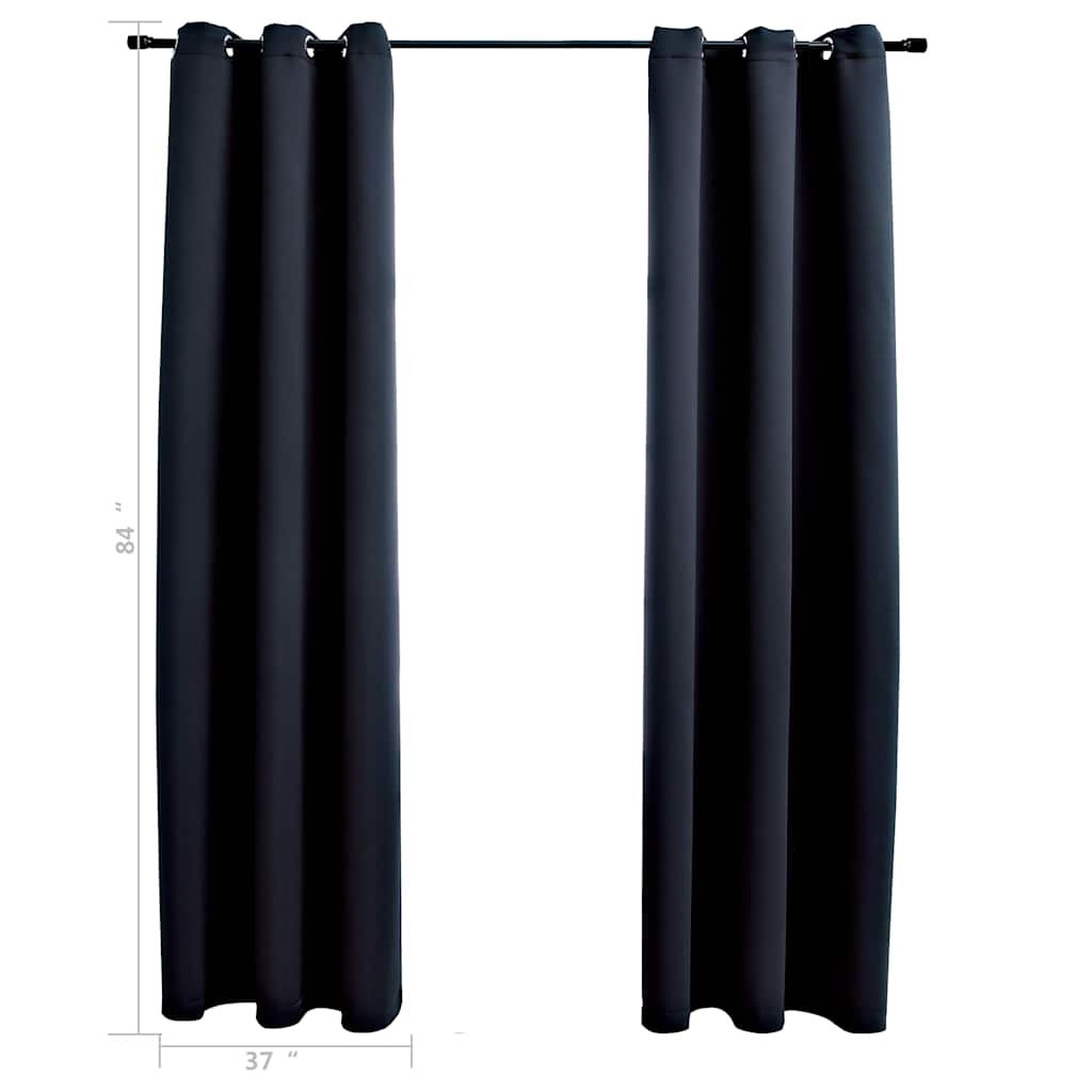 Blackout Curtains with Rings 2 pcs Black 97x213 cm Fabric