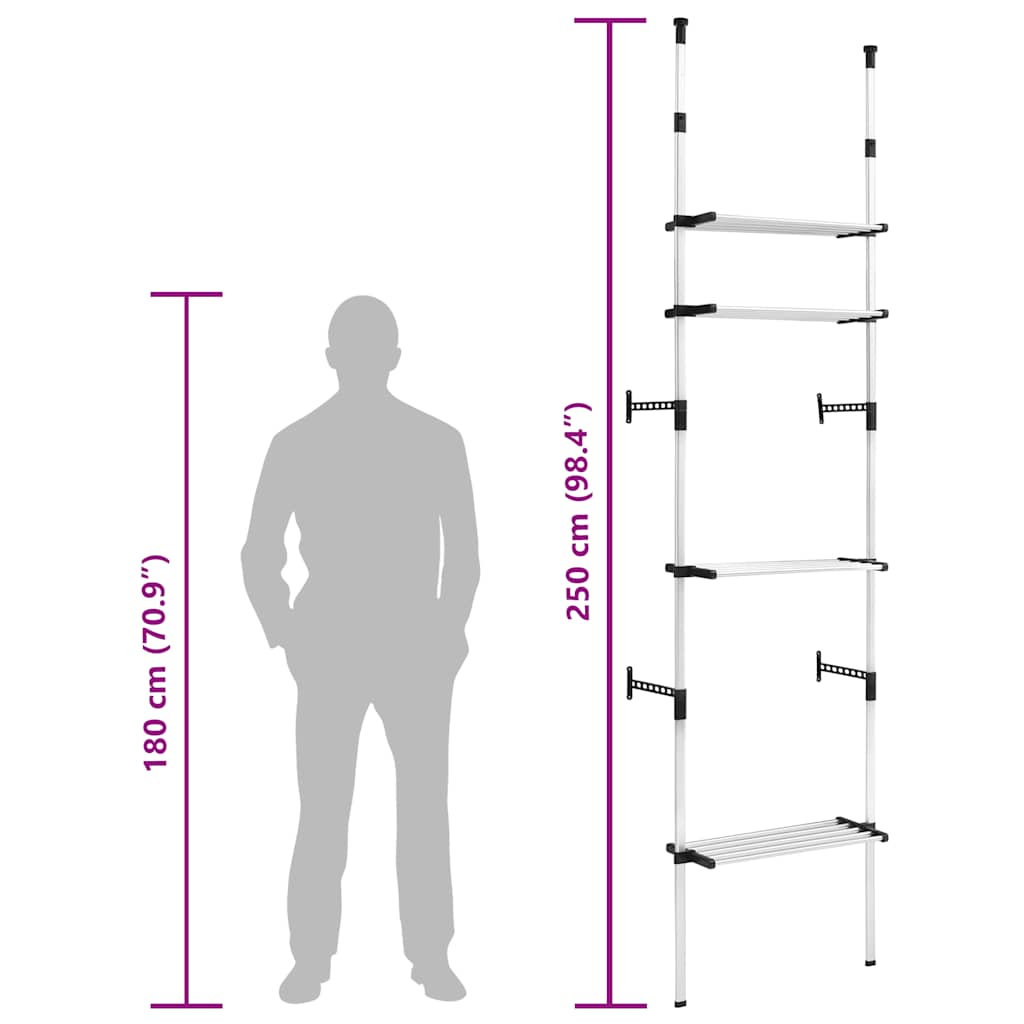 Telescopic Wardrobe System with Shelves Aluminium