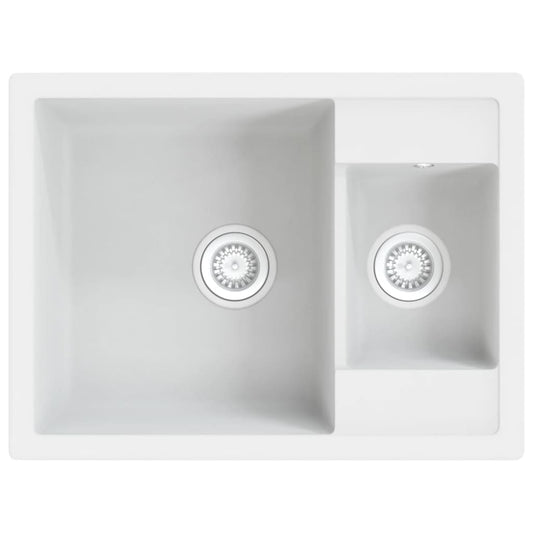 Kitchen Sink with Overflow Hole Double Basins White Granite Kitchen Sink with Overflow Hole Double Basins White Granite