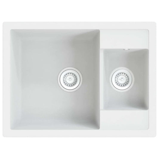 147088 vidaXL Kitchen Sink with Overflow Hole Double Basins White Granite 147088 vidaXL Kitchen Sink with Overflow Hole Double Basins White Granite