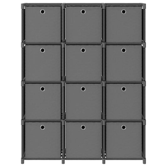 12-Cube Display Shelf with Boxes Grey 103x30x141 cm Fabric 12-Cube Display Shelf with Boxes Grey 103x30x141 cm Fabric