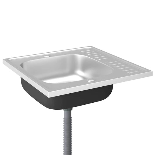 Kitchen Sink with Drainer Set Silver 600x600x155 mm Kitchen Sink with Drainer Set Silver 600x600x155 mm