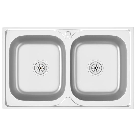 Kitchen Sink with Double Basins Silver 800x500x155 mm Kitchen Sink with Double Basins Silver 800x500x155 mm