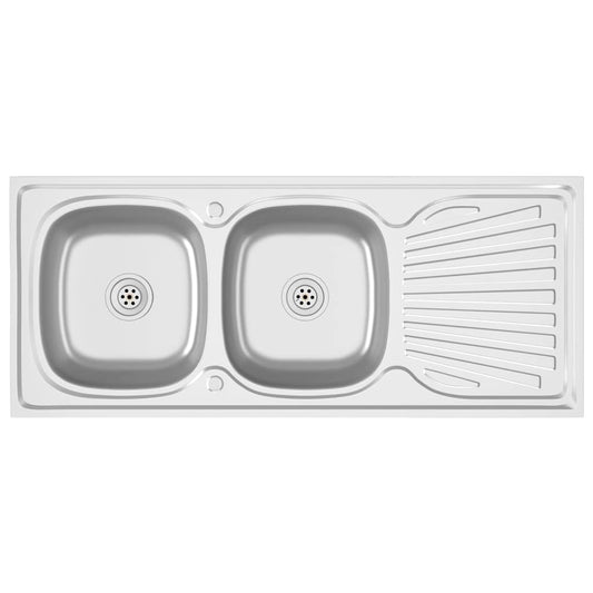 Kitchen Sink with Double Sinks Silver 1200x500x155 mm Stainless Steel Kitchen Sink with Double Sinks Silver 1200x500x155 mm Stainless Steel