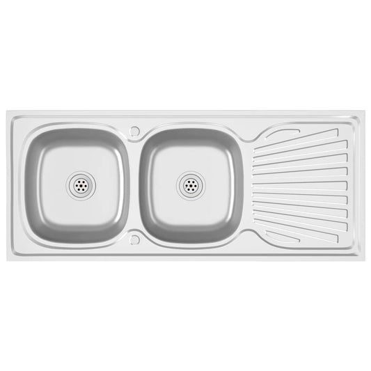 Kitchen Sink with Double Sinks Silver 1200x600x155 mm Kitchen Sink with Double Sinks Silver 1200x600x155 mm
