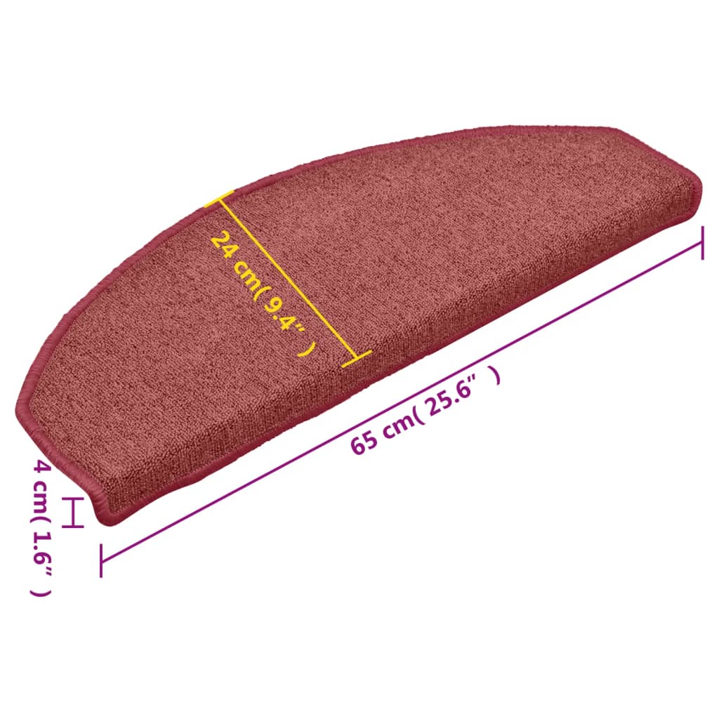 Stair Mats 15 pcs 65x24x4 cm Bordeaux Half Round Large
