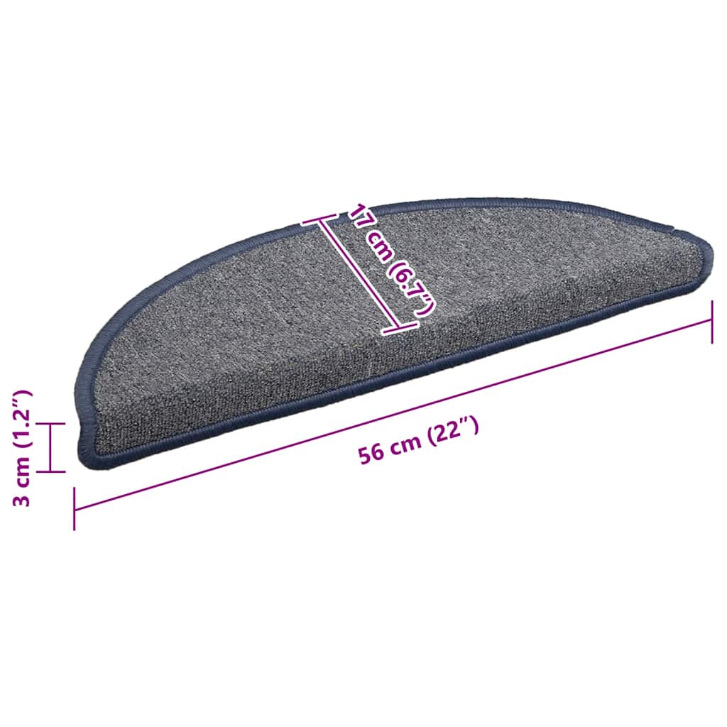 Stair Mats 15 pcs 56x17x3 cm Light Grey and Blue Half Round