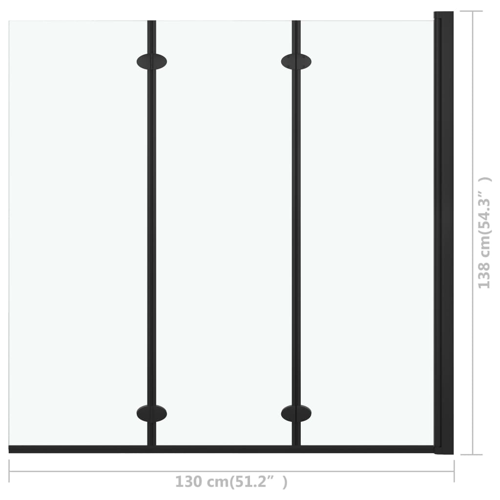 147191 vidaXL Folding Shower Enclosure 3 Panels ESG 130x138 cm Black