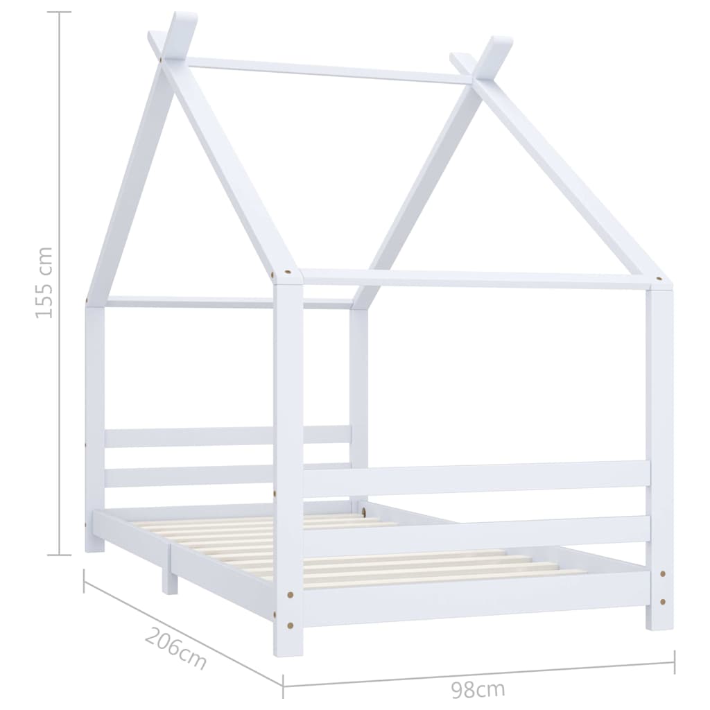 Kids Bed Frame White Solid Pine Wood 90x200 cm