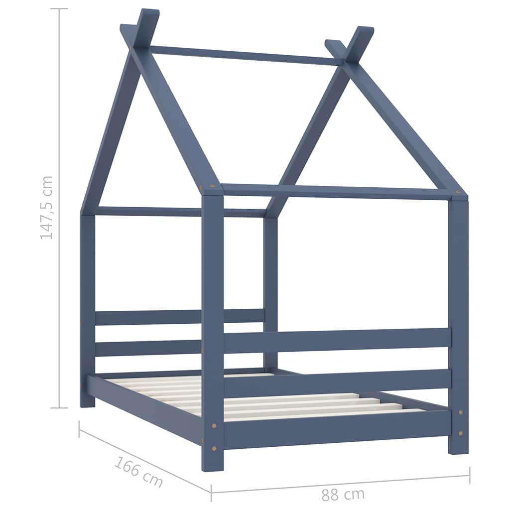 289614 vidaXL Kids Bed Frame Grey Solid Pine Wood 80x160 cm