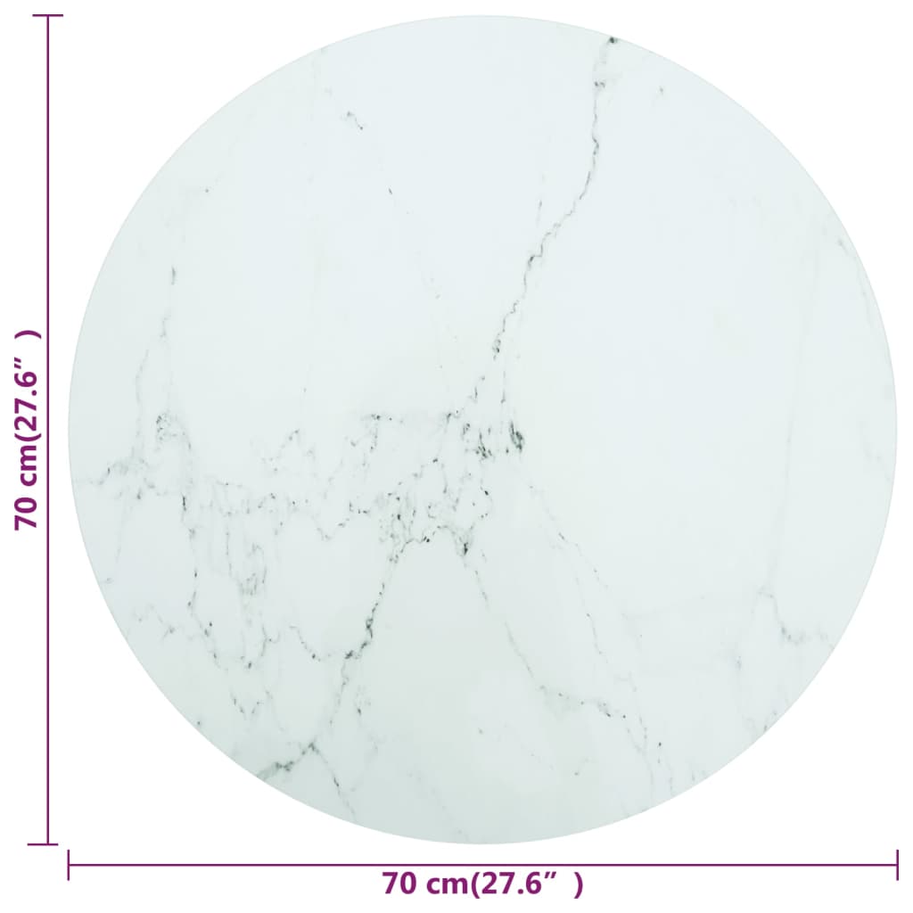 322249 vidaXL Table Top White Ø70x0,8 cm Tempered Glass with Marble Design